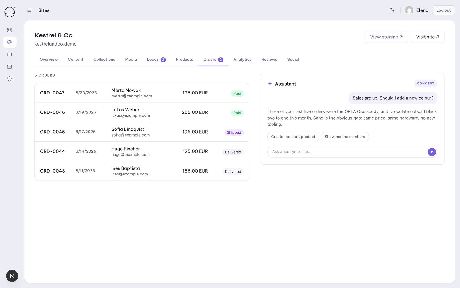 Orbit portal: the orders list